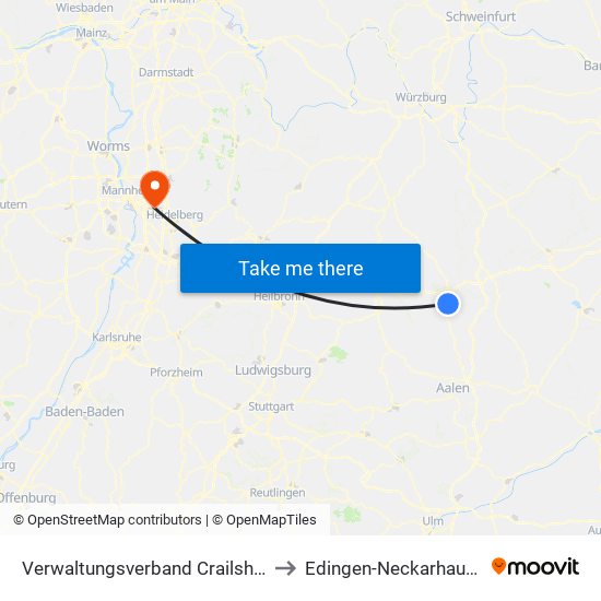 Verwaltungsverband Crailsheim to Edingen-Neckarhausen map