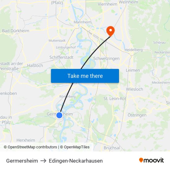 Germersheim to Edingen-Neckarhausen map