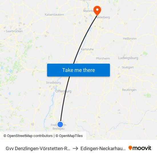 Gvv Denzlingen-Vörstetten-Reute to Edingen-Neckarhausen map