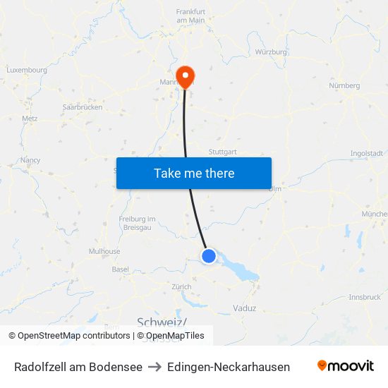 Radolfzell am Bodensee to Edingen-Neckarhausen map