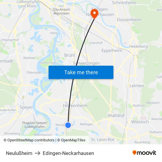 Neulußheim to Edingen-Neckarhausen map