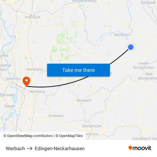 Werbach to Edingen-Neckarhausen map