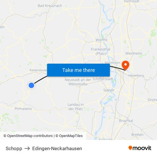 Schopp to Edingen-Neckarhausen map