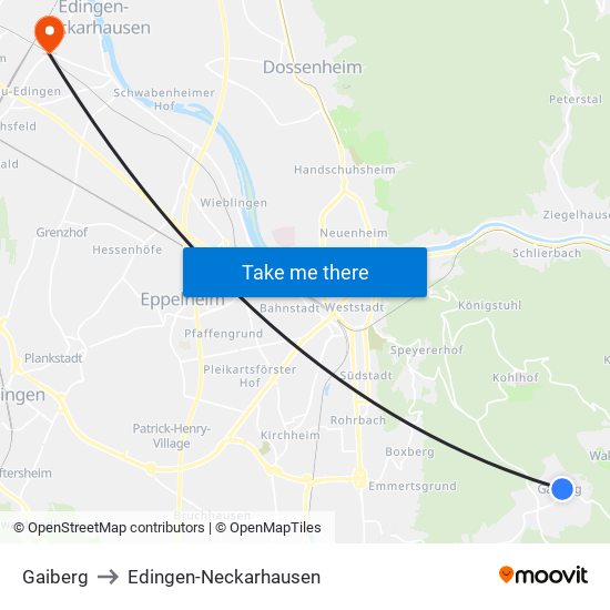 Gaiberg to Edingen-Neckarhausen map