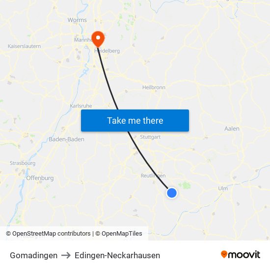 Gomadingen to Edingen-Neckarhausen map