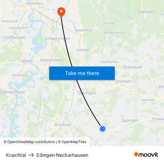 Kraichtal to Edingen-Neckarhausen map