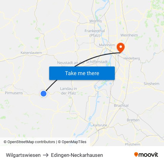 Wilgartswiesen to Edingen-Neckarhausen map