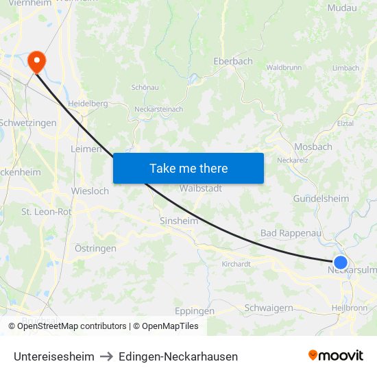 Untereisesheim to Edingen-Neckarhausen map