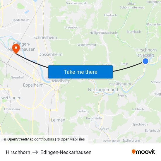 Hirschhorn to Edingen-Neckarhausen map