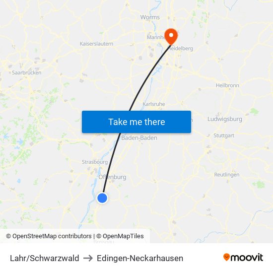 Lahr/Schwarzwald to Edingen-Neckarhausen map