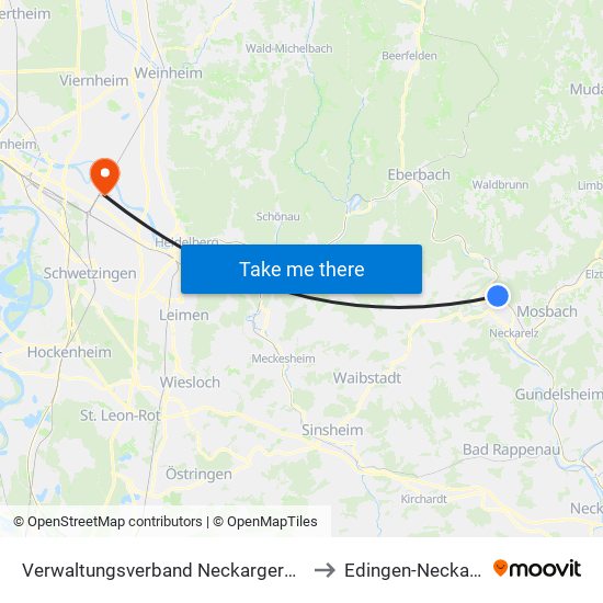 Verwaltungsverband Neckargerach-Waldbrunn to Edingen-Neckarhausen map