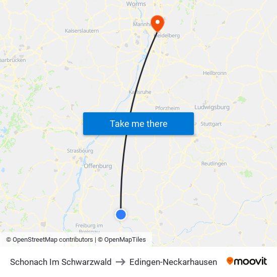 Schonach Im Schwarzwald to Edingen-Neckarhausen map