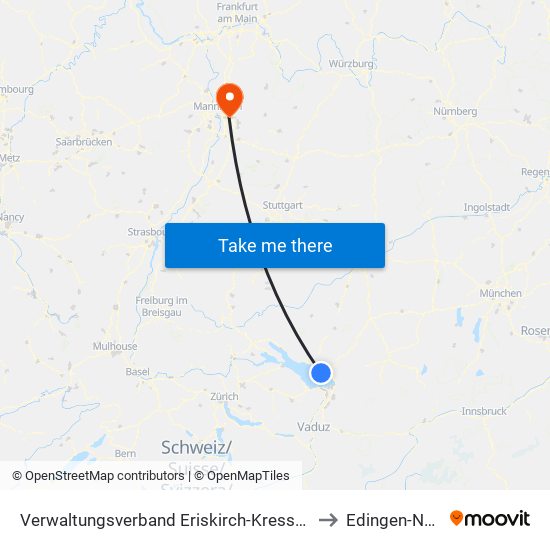 Verwaltungsverband Eriskirch-Kressbronn am Bodensee-Langenargen to Edingen-Neckarhausen map