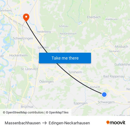 Massenbachhausen to Edingen-Neckarhausen map