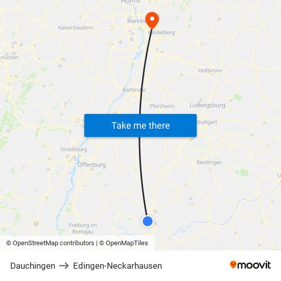 Dauchingen to Edingen-Neckarhausen map