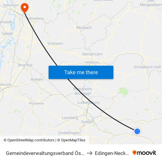 Gemeindeverwaltungsverband Östlicher Schurwald to Edingen-Neckarhausen map