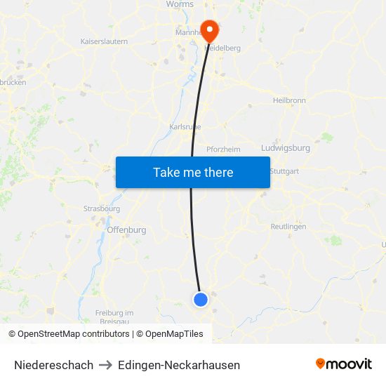 Niedereschach to Edingen-Neckarhausen map