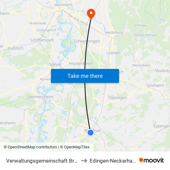 Verwaltungsgemeinschaft Bruchsal to Edingen-Neckarhausen map