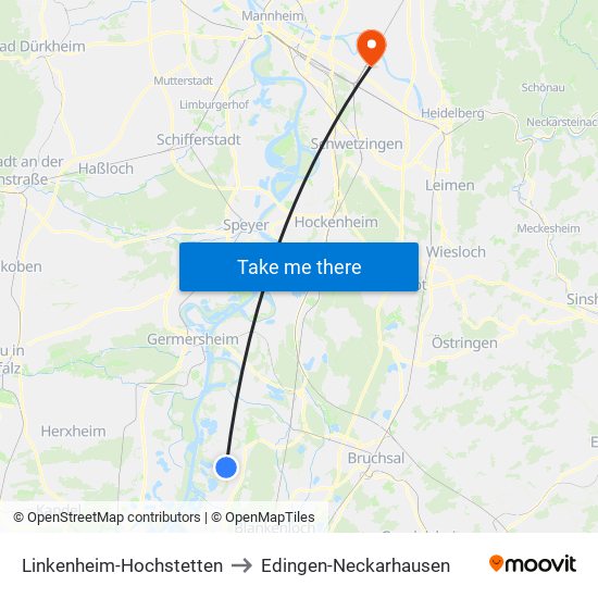 Linkenheim-Hochstetten to Edingen-Neckarhausen map