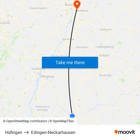 Hüfingen to Edingen-Neckarhausen map