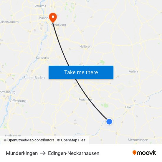 Munderkingen to Edingen-Neckarhausen map