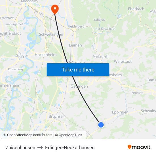 Zaisenhausen to Edingen-Neckarhausen map