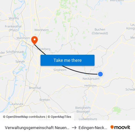 Verwaltungsgemeinschaft Neuenstadt am Kocher to Edingen-Neckarhausen map