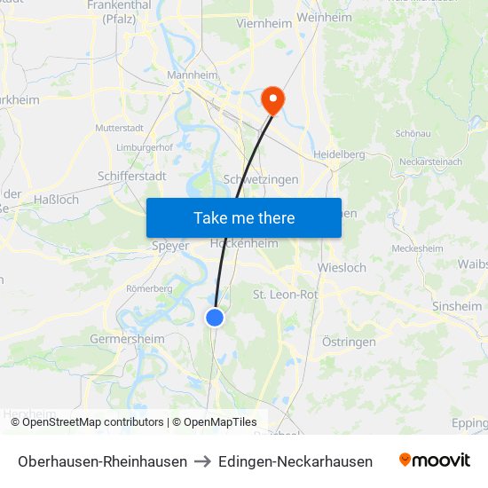 Oberhausen-Rheinhausen to Edingen-Neckarhausen map