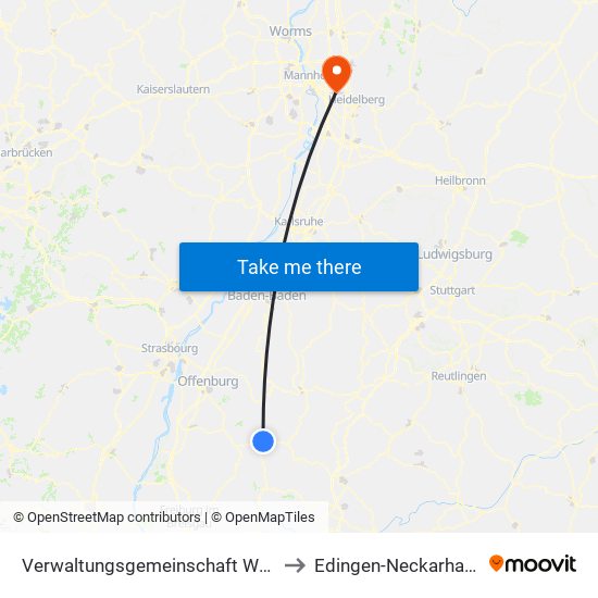 Verwaltungsgemeinschaft Wolfach to Edingen-Neckarhausen map