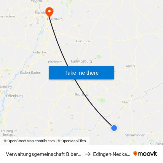 Verwaltungsgemeinschaft Biberach An Der Riß to Edingen-Neckarhausen map