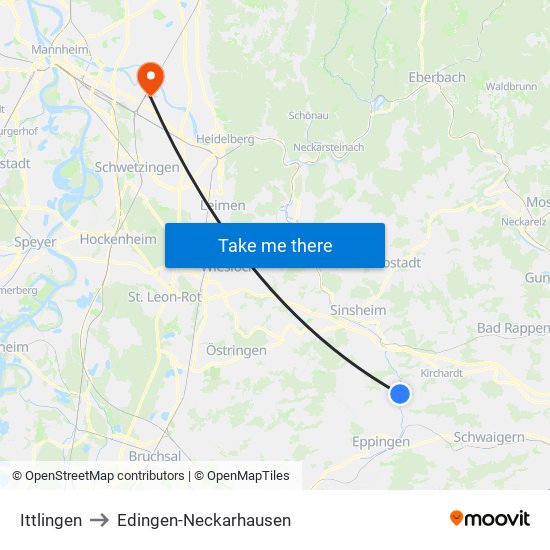 Ittlingen to Edingen-Neckarhausen map