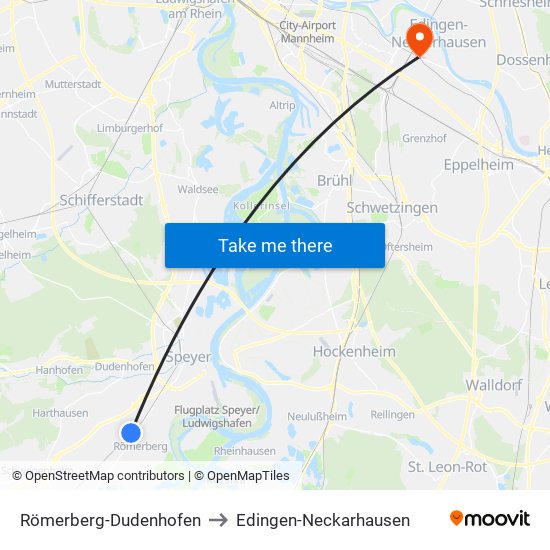 Römerberg-Dudenhofen to Edingen-Neckarhausen map