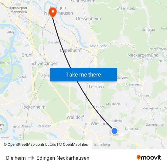 Dielheim to Edingen-Neckarhausen map