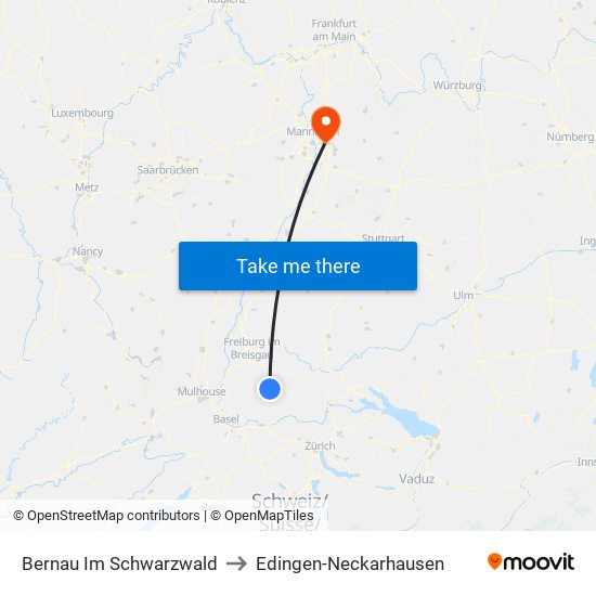 Bernau Im Schwarzwald to Edingen-Neckarhausen map