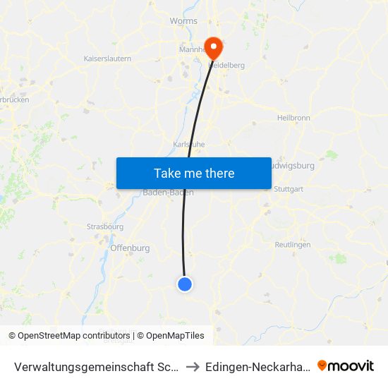 Verwaltungsgemeinschaft Schiltach to Edingen-Neckarhausen map