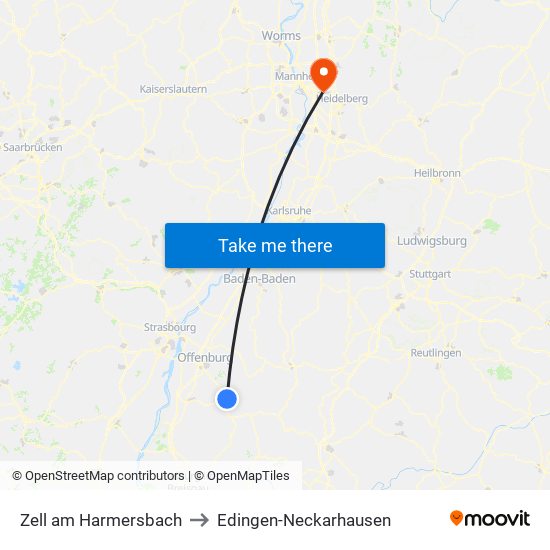 Zell am Harmersbach to Edingen-Neckarhausen map