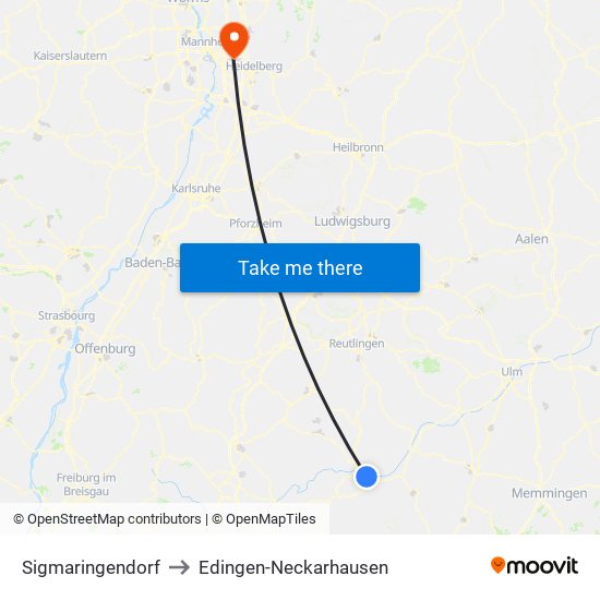 Sigmaringendorf to Edingen-Neckarhausen map