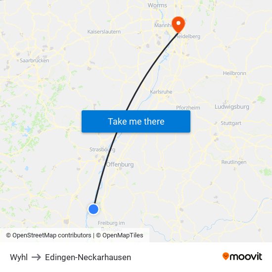 Wyhl to Edingen-Neckarhausen map