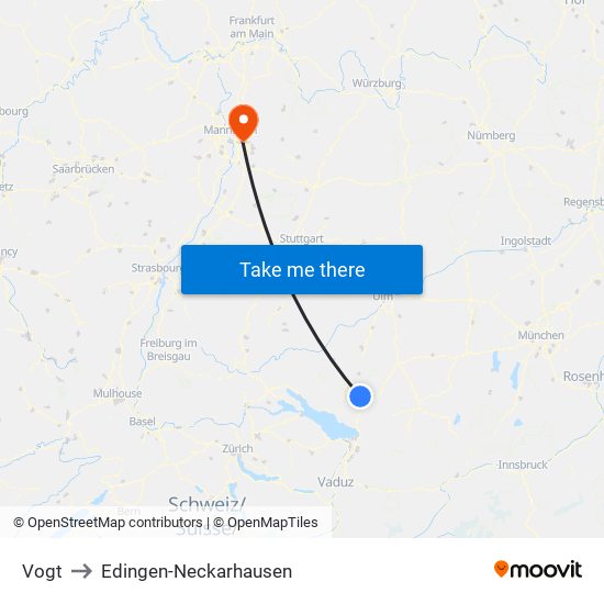 Vogt to Edingen-Neckarhausen map