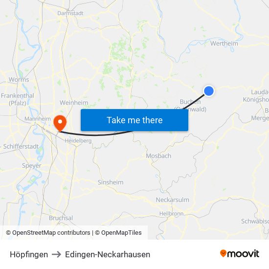 Höpfingen to Edingen-Neckarhausen map