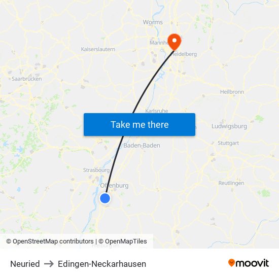 Neuried to Edingen-Neckarhausen map