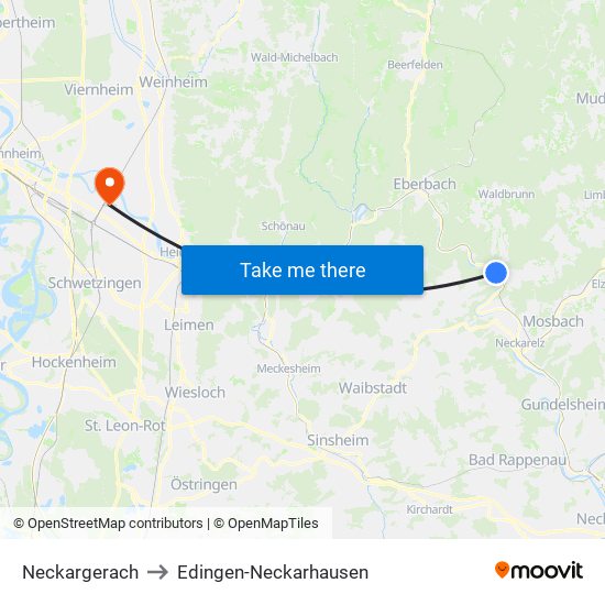 Neckargerach to Edingen-Neckarhausen map