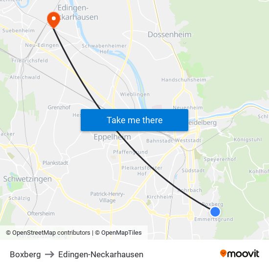 Boxberg to Edingen-Neckarhausen map