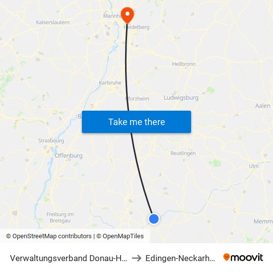 Verwaltungsverband Donau-Heuberg to Edingen-Neckarhausen map