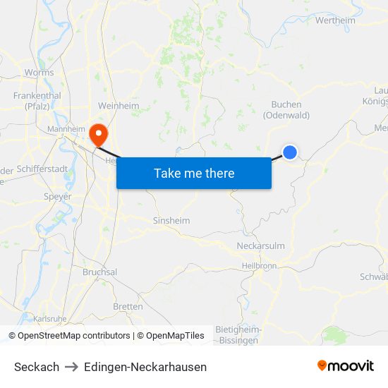 Seckach to Edingen-Neckarhausen map