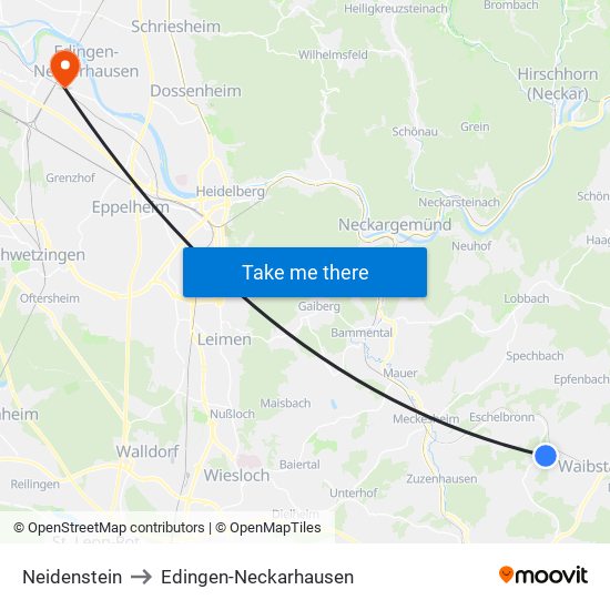 Neidenstein to Edingen-Neckarhausen map