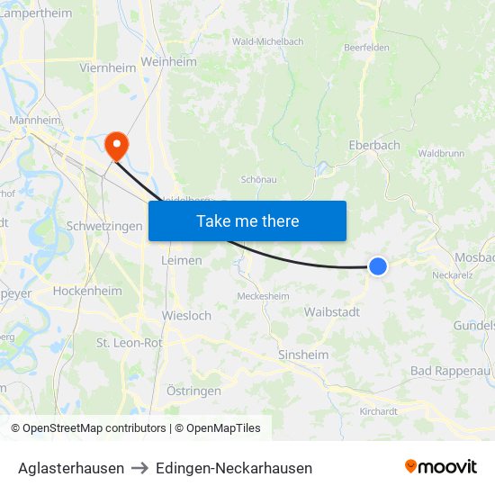 Aglasterhausen to Edingen-Neckarhausen map