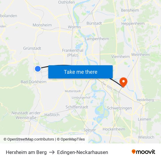 Herxheim am Berg to Edingen-Neckarhausen map