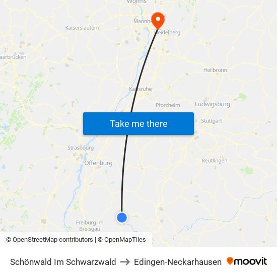 Schönwald Im Schwarzwald to Edingen-Neckarhausen map