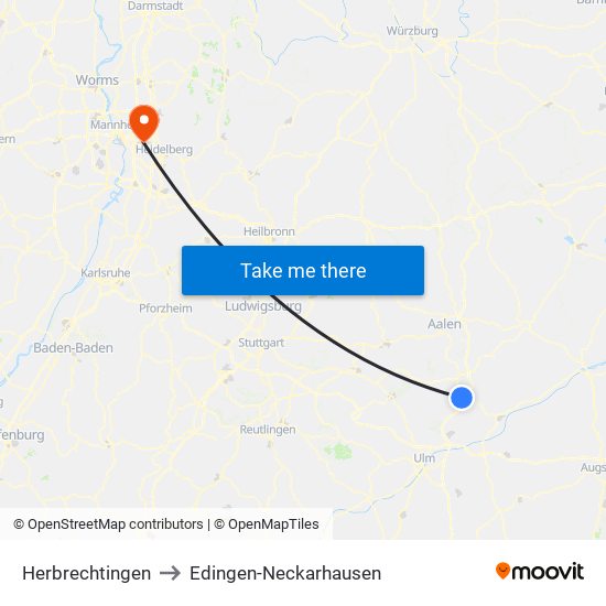 Herbrechtingen to Edingen-Neckarhausen map